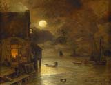 night of full moon at the quay by Andreas Achenbach